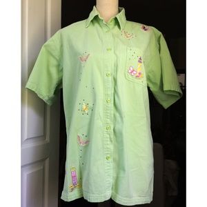 KL Collection Top M Green embroidery 100% Cotton